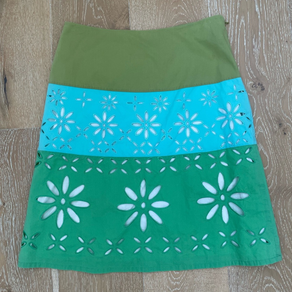 Boden Green and Blue Floral Mini Skirt